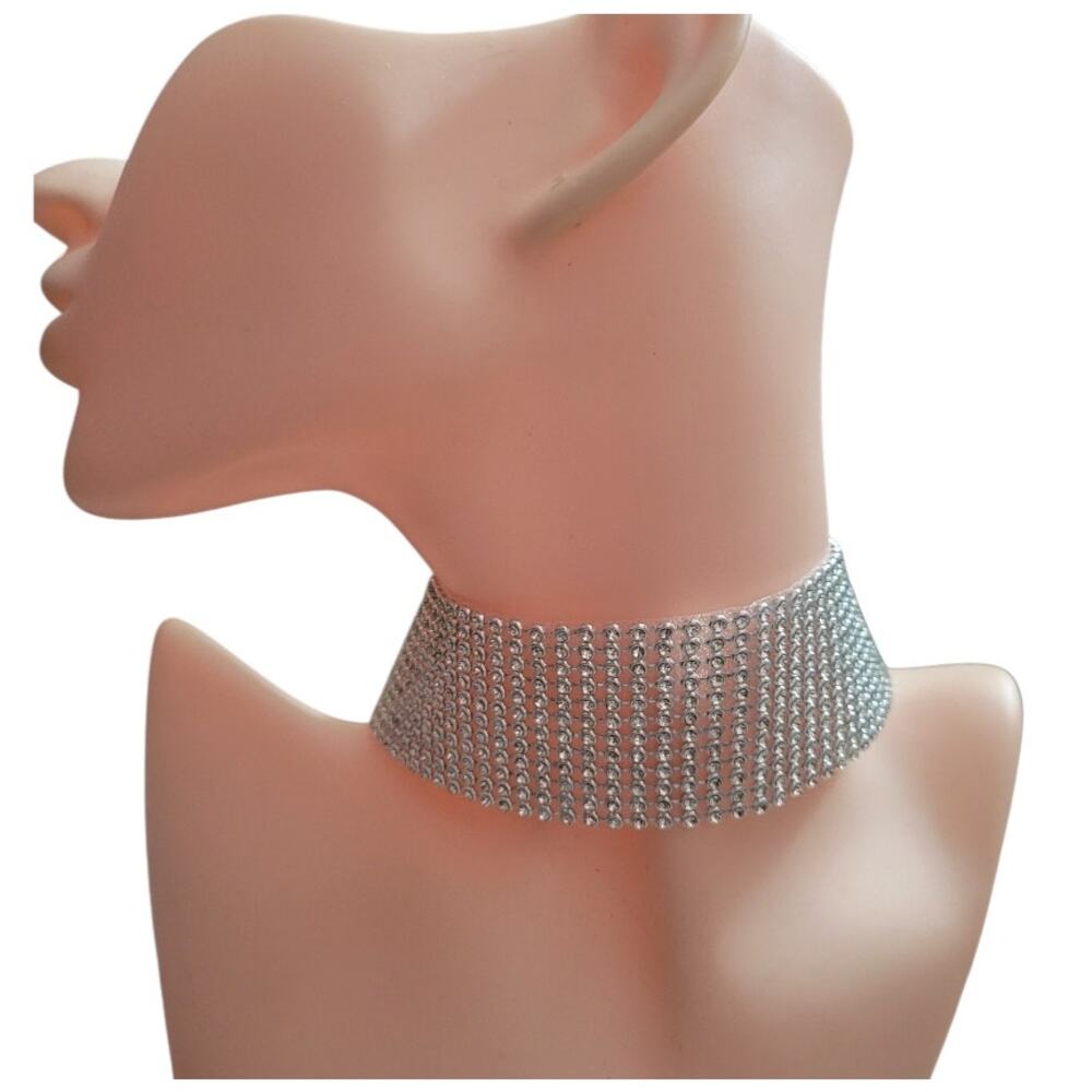 Thick mesh chain silver glam choker necklace